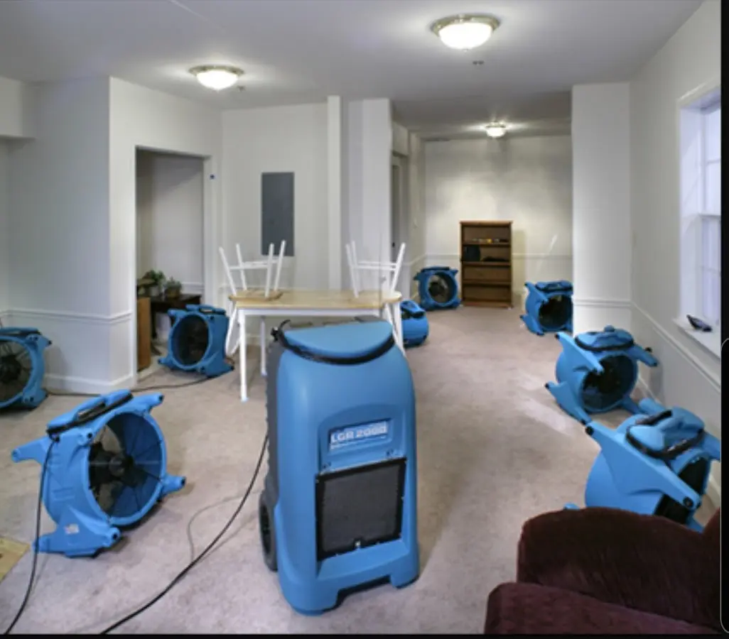 Air movers and dehumidifier setup for Water Extraction & Removal in Merrimac